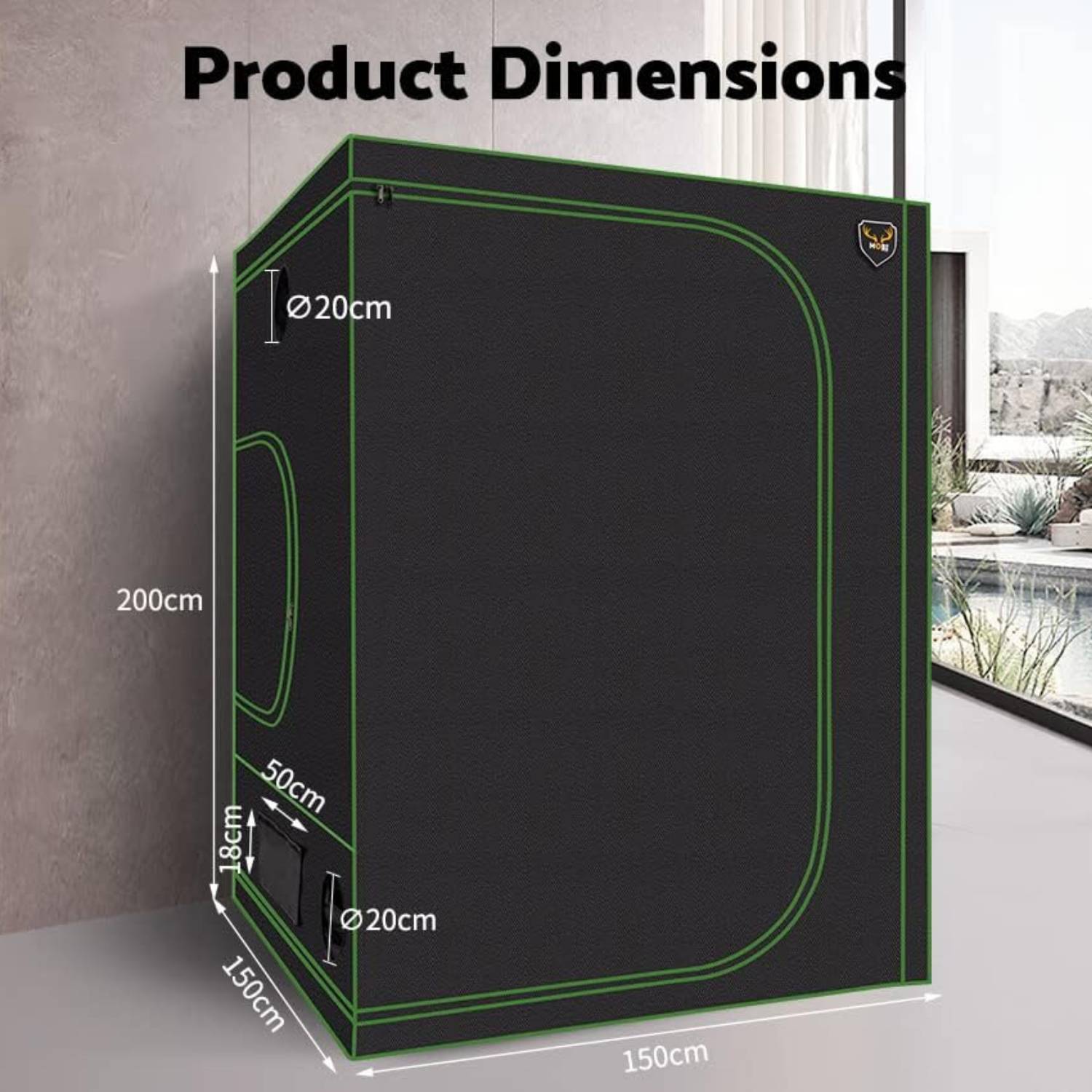 Indoor Grow Tent 1.2m x 1.2m x 2m Height dimensions and specifications